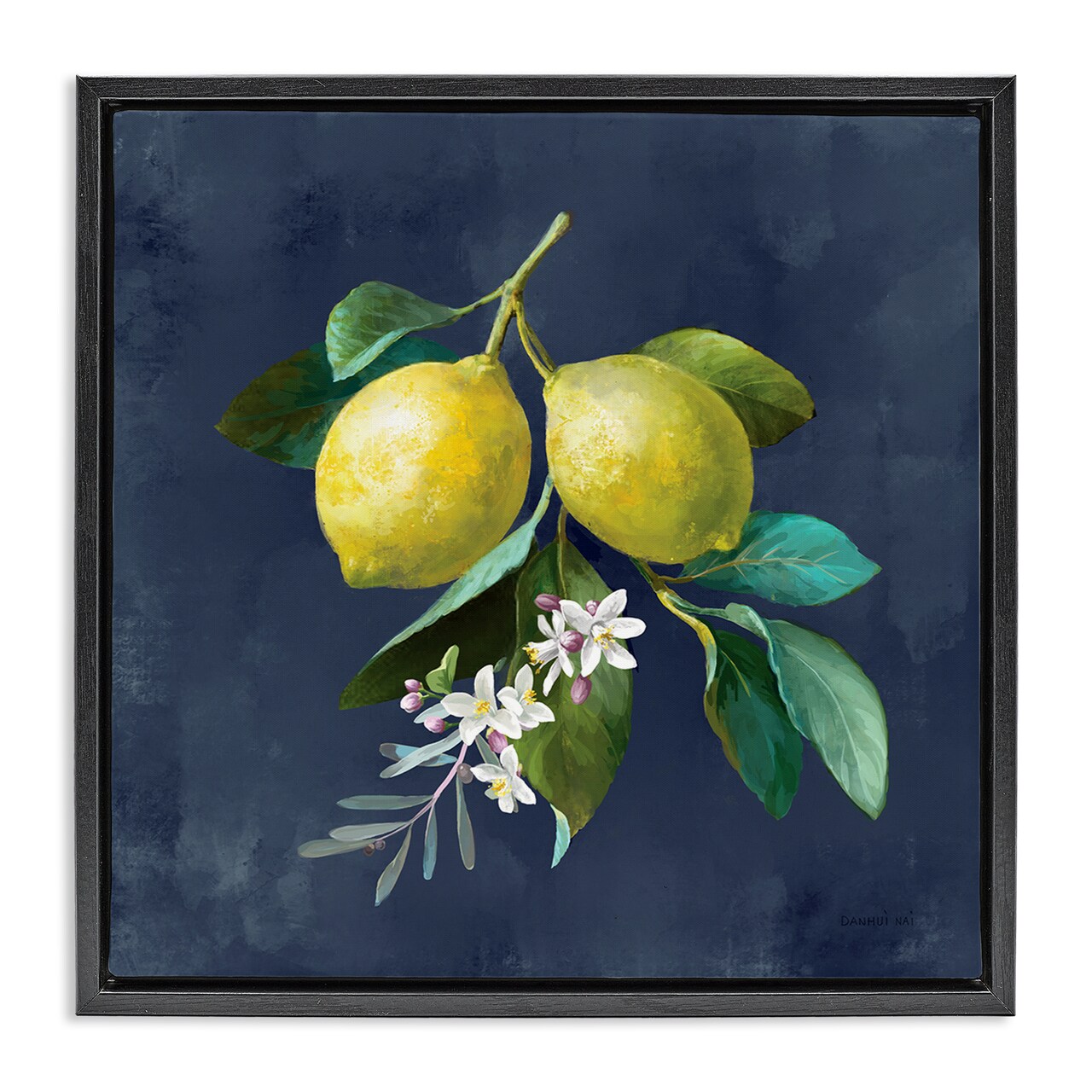 Stupell Industries Lemon Branches on Blue Framed Floater Canvas Wall Art Design by Danhui Nai